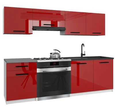 Produktbild von Belini Moderne Küchenzeile Küchenblock ITALIA 1 - Küchenmöbel 180cm Rot - Einbauküche mit Hängeschränke, Unterschränke & Arbeitsplatten