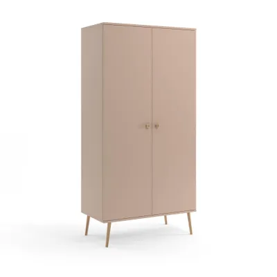 Produktbild von Kleiderschrank 100 cm Macchiato mit Stange und Böden Holzbeine Boho Skandi Schrank