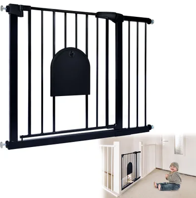 Image de Barrière de sécurité LARS360 Barrière d'escalier Barrière de sécurité sans perçage avec porte coulissante pour animaux domestiques Auto-Close 180° (95-105cm noir)