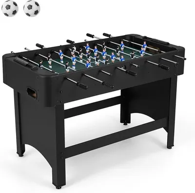Produktbild von Tischfußball aus Holz, Tischfußball mit Teleskopstangen, 2 Bälle, Punktezähler und rutschfeste Griffe, platzsparender Tischfußball für Kinder und Erwachsene, 103 × 58 × 79 cm