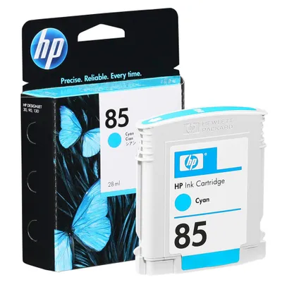 Produktbild von HP 85 Cyan DesignJet Druckerpatrone, 28 ml, Thermal Inkjet, Cyan, Business, Singapur, 116,8 mm, 26,4 mm