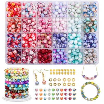 Produktbild von Glasperlen Set 520 Stück 8mm bunt für Armbänder, Schmuckherstellung, DIY Bastelset