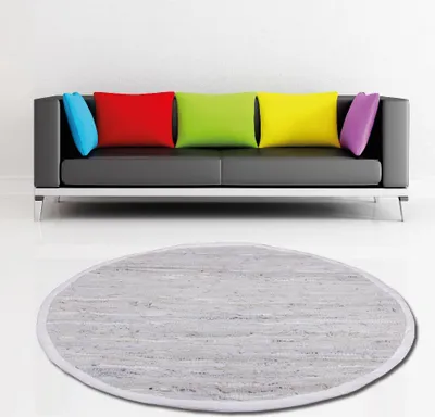 Produktbild von Flickenteppich Lederteppich Teppich  strapazierfähig ( 150cm Rund / Weiß)