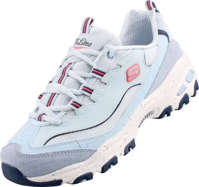 A single Skechers D'Lites Bold Views women's sneaker in light blue is shown against a white background.