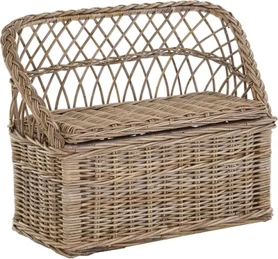 Zdjęcie produktu dla KRINES HOME Ławka dziecięca Skrzynia dziecięca z prawdziwego rattanu Ławka 2-osobowa Ławka dla dzieci ze schowkiem Ławka 2-osobowa (naturalny szary)