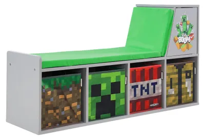Zdjęcie produktu dla MINECRAFT - Ławka, półka do czytania, ławka z poduszką do siedzenia i schowkiem, meble dziecięce z kolorowym wzorem