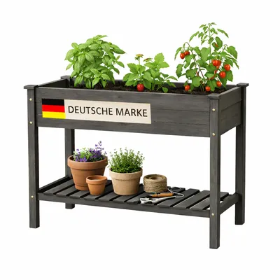Produktbild von Hochbeet 85x45x81cm aus massivem Tannenholz, Kräuterbeet Anzuchtbeet mit offenem Ablageboden und Schutzvlies