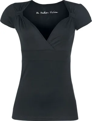 Produktbild von Black Premium by EMP Damen schwarzes T-Shirt mit V-Ausschnitt und Raffungen M