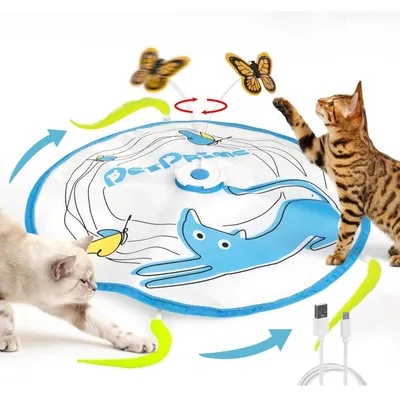 Image de Jouet automatique pour chat avec un papillon et des plumes, rechargeable par USB, rotation à 360°