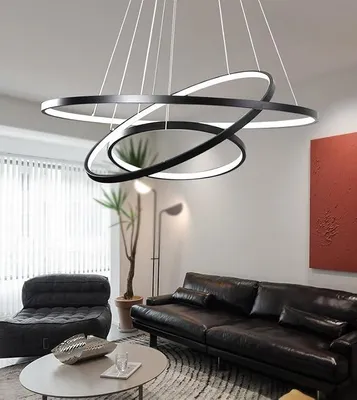 Obrázek produktu pro LED závěsné světlo, stmívatelné, černé, s dálkovým ovládáním, 115W. Moderní kruhové stropní svítidlo, výškově nastavitelné, vhodné do obývacího pokoje, jídelny, ložnice. Dostupné velikosti: 40 cm, 60 cm, 80 cm