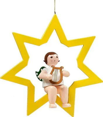 Immagine prodotto di Decorazione per finestra a forma di angelo con stella, e arpa, altezza 38 cm, NUOVA