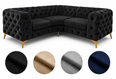 Obrázek produktu pro Rohová sedací souprava Moet ve tvaru L, černá, rozměry 202 x 202 cm – moderní sedací souprava, prošívaná, s pružinovým jádrem Bonell, volně sestavitelná