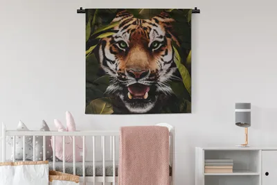 Produktbild von MuchoWow® Wandteppich Wandbehang Tiger - Blätter - Tiere 90x90 cm Tapisserie Dekoration Wandtuch - Wandaufhänger
