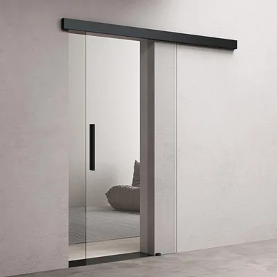 Image de doporro Porte Coulissante en Verre pour L'intérieur 90cm x 205cm Verre de Sécurité Transparent Poignée Barre Porte Glissante Distance au Mur de 15mm Amalfi 20-900