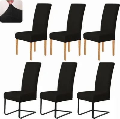Immagine prodotto di Coprisedie da pranzo, set da 6 pezzi, elasticizzati, in poliestere ed Spandex, colore nero, adatti per hotel