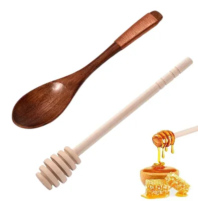 Honigbesteck-Set, 2-teilig, aus Massivholz, 15 cm