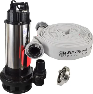 Produktbild von Agora-Tec® Bau-, Abwasser- und Schmutzwasserpumpe 1500W mit 20 Meter C-Schlauch und STORZ Kupplung