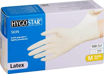Obrázok produktu pre Hygostar 2655 Latexové rukavice Skin white veľkosť 8/M v prášku