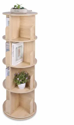 Produktbild von Relaxdays Bücherregal drehbar, 16 Fächer, HxD: 128x40 cm, 4 Etagen, Drehregal für Bücher & DVDs, Bücherturm, MDF, natur