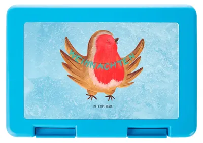 Produktbild von Mr. & Mrs. Panda Lunchbox Rotkehlchen Weihnachten - Eisblau - Geschenk, Winter, Vorratsbehälter, Frohe, Weihnachtsgruß, Speisebehälter, Bento Box, Essensbehälter