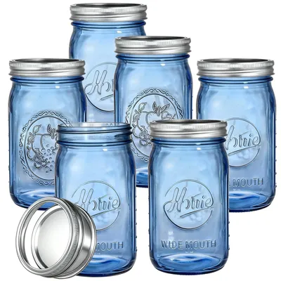 6 Einmachgläser 900 ml mit luftdichten Deckeln, blau