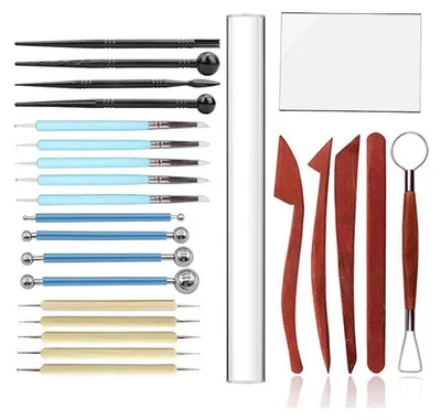Produktbild von Tonwerkzeug-Set, 25-teiliges Keramik-Tonmodellierwerkzeug-Set, für Töpferarbeiten, Brennen, Schnitzen, Zeichnen, Punktieren und Formen