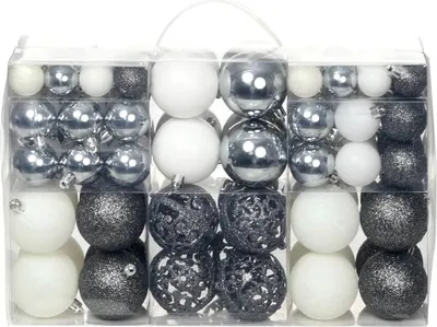Obrázok produktu pre Sada vianočných gúľ, 100 ks, 3/4/6 cm, biela/sivá