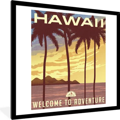 Produktbild von MuchoWow® MuchoWow® Gerahmtes Poster Hawaii - Jahrgang - Palme 40x40 cm - Poster mit zchwarzem Bilderrahmen - Mit Rahmen - Wanddekoration Schlafzimmer
