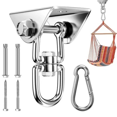 Productafbeelding van Plafondhaken - Roestvrij staal 304 - Draagvermogen 450 kg - 360° draaibaar - 180° zwenkbaar - met karabijnhaak - geschikt voor bokszakken, schommels, hangstoelen en hangmatten