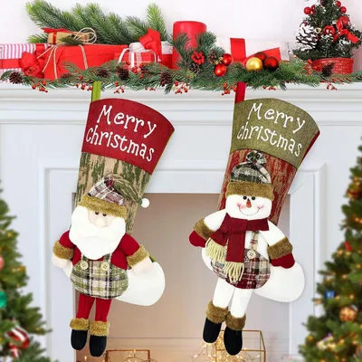Produktbild von Nikolausstrumpf Groß, 2er Set Nikolausstiefel zum Befüllen, Jute Vliesstoff, Weihnachtsdeko