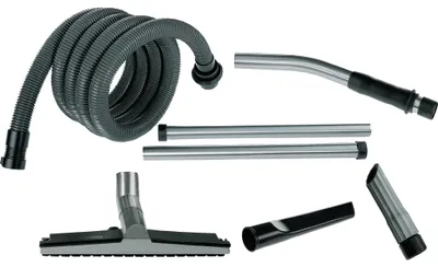 Obrázok produktu pre Nilfisk 302000927, Súprava príslušenstva, Čierna, Nerezová oceľ, Plast, Guma, Nilfisk, 6 kusov, suction hose Curved hand tube extension tubes Professional floor nozzle Crevice nozzle Diagonal...