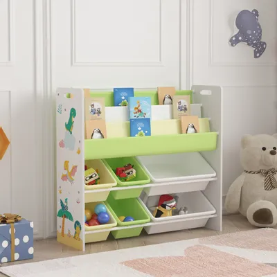Zdjęcie produktu dla Półka dziecięca "Rødøy" z 6 pudełkami 78 x 86 x 27 cm z motywem dinozaurów