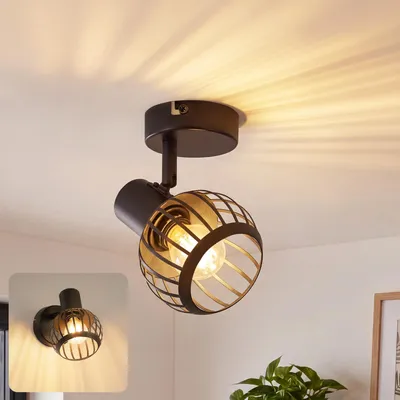 Produktbild von ZMH Deckenstrahler 1 Flammig Schwarz Innen E14 Vintage Deckenspots Schwenkbar 350° Wandspot Retro Metall Käfigform für Schlafzimmer Wohnzimmer flur