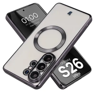 Produktbild von Handyhülle mit Kameraschutz und Magnetring für Galaxy S26 Ultra, Bizon Case GuardO, Transparent-Schwarz
