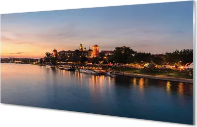 Produktbild von Glasbilder 120x60 Wandkunst Krakow Sonnenuntergangfluß Schloss
