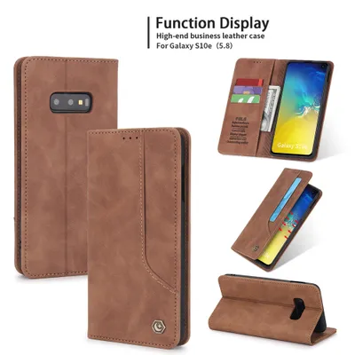 Obrázek produktu pro RetroPolyuretankožené pouzdro pro Samsung Galaxy S10e peněženkový design pouzdro s držákem na karty a stojánkem Hnědý