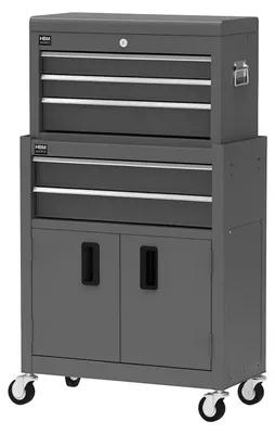 Immagine prodotto di Carrello-armadietto metallico portautensili porta attrezzi multifunzione 2 pezzi-doppio con 8 cassetti e ruote mobile grigio, organizzatore per officina garage HBM Premium Olanda