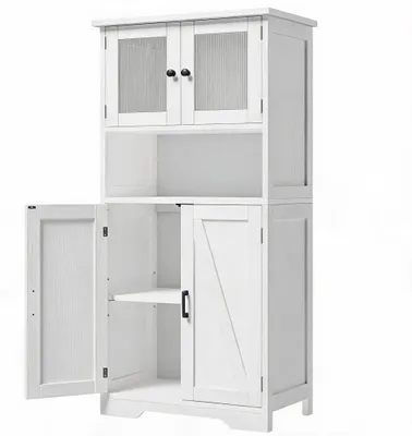Immagine prodotto di Armadio con ante in vetro - Vetrina autoportante - 4 ante - Ripiani interni regolabili - Legno - 60 x 30 x 128 cm - Bianco
