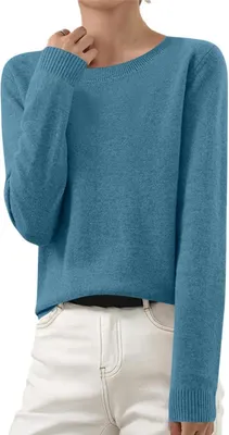 Image de ASKSA Pull-over en tricot femme Elégant Pull-over en tricot uni Duenne Pull-over d'hiver en tricot fin Stretch Chaud Pull-over en laine Basic Pull-over col rond,Bleu foncé,M