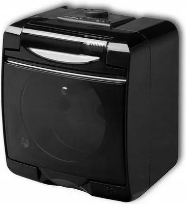 Zdjęcie produktu dla Gniazdo natynkowe pojedyncze z uziemieniem 16A 250V IP54 czarne (12GHE-1d)
