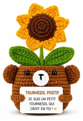 Gehäkelte Sonnenblume mit Botschaft, Dekoration, 15 cm