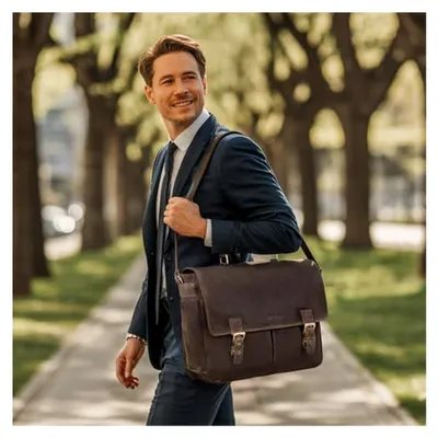 Produktbild von Toledo Vintage Aktentasche aus Leder für Herren in Schwarz, große Arbeitstasche für Business und Lehrer, Echtleder Bürotasche mit Laptopfach für 15,6 Zoll