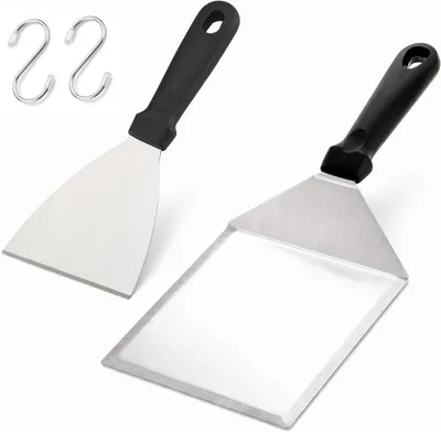Imagen del producto de Espátulas para parrilla de acero inoxidable, juego de 2 unidades, resistentes al calor, con mango aislante, para uso en parrillas y barbacoas