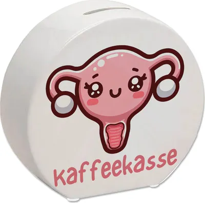 Produktbild von Gebärmutter Kawaii Spardose mit Spruch Kaffeekasse