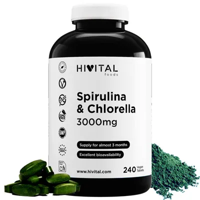 Zdjęcie produktu dla Spirulina i chlorella, 3000 mg | 240 wegańskich tabletek
