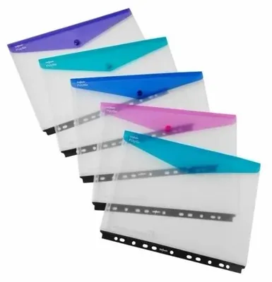 Produktbild von Dokumentenhüllen A4quer mit Abheftlochung und farbiger Klappe Packung mit 5 Stück