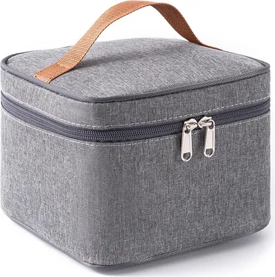 Produktbild von Lunchbag, Lunchtasche klein, faltbare Isoliertasche, Thermotasche mit Folienfutter, Lunchbag für Unterwegs, Arbeit, Schule, Ausflug, Essenstransport (Grau, 3,5L)