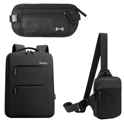 Produktbild von ProximaX Reise-Sicherheits-Set 3-teilig: Laptop-Rucksack + Umhängetasche + RFID-Gürteltasche – Wasserdicht & Anti-Diebstahl für Reisen & Alltag