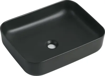 Produktbild von sanicomfort Aufsatzwaschtisch Glaros 50 x 39 cm – eckiges Waschbecken ohne Überlauf – Keramik Waschschale in schwarz matt, modernes Design für Bad & Gäste-WC