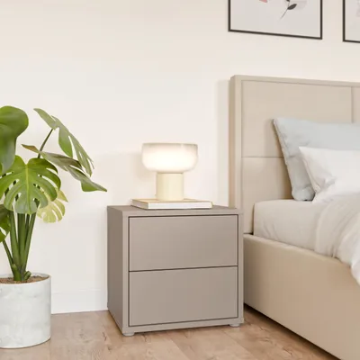 Produktbild von Forte ALICE SPRINGS Nachtschrank 50, modern-minimalistisch, 2 Schubladen, Schlafzimmer, Holzwerkstoff, Taupe, 49,8 cm breit x 47,9 cm hoch x 41,5 cm tief
